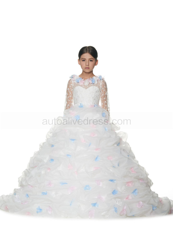 Beaded Ivory Lace Organza Floral Flower Girl Dress